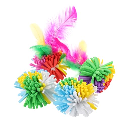 Supvox 4 Stück Bunte Katzenspielzeug Bälle Eva Kratzbälle mit Federn Sicheres Langlebiges Cat Scratching Toys für Katzen zur Beschäftigung und Krallenpflege von Supvox
