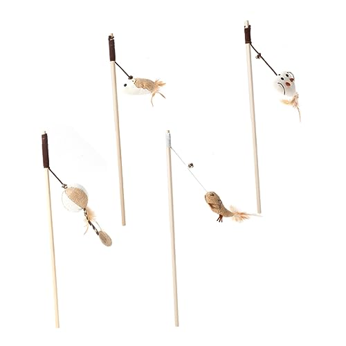 Supvox 4stücke Katzenangel Mit Holzgriff Und Plüschanhänger Interaktives Katzenspielzeug Mit Glöckchen Für Aktives Spielen Und Bindung Zu Ihrem Haustier Lösung Für Katzenliebhaber von Supvox