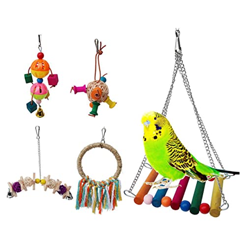 Supvox Kauspielzeug Für Papageien Schaukelglockenschnur 5er-Pack Vogelbeißspielzeug Rattanschnur Für Ziervögel von Supvox