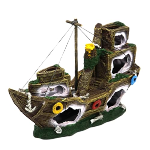 Supvox Aquarienschiff Aquarium-segelboot-Ornament Aquarium Zerstörte Bootslandschaft Tank Schiffswrack Aquarium Aquarium Simulation Seerover Piratenschiff Handwerk Harz von Supvox