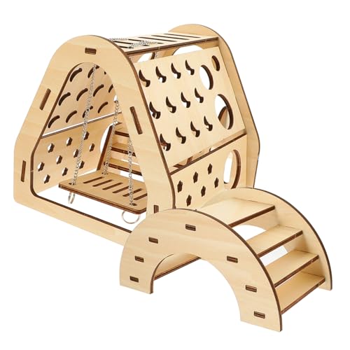 Supvox DIY Hamster Holzhaus mit Rutsche und Brücke Montagefreundliches Holzversteck für Zwerghamster Mäuse und Kleine Haustiere Geruchsneutral Langlebig und Pflegeleicht von Supvox