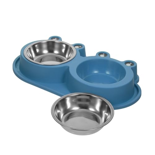 Supvox Doppelter Futternapf mit Moat Design Rutschfester Edelstahlnapf für Kleine und Mittlere Katzen und Hunde Auslaufsicherer Napf mit Kunststoffbasis Stabil und Leicht zu Reinigen von Supvox