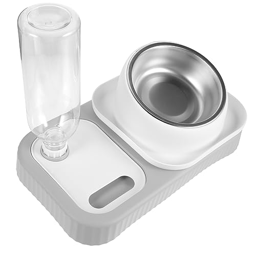 Supvox Futterautomat Für Haustiere Doppelt Futternäpfe Für Haustiere Hund Wassernapf Essen Futterautomat Nassfutter Für Katzen Erhöhter Hundenapf Nicht Schüssel Tülle Light Grey Plastik von Supvox