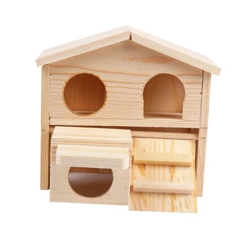 Supvox Hamster Holzhaus mit Leiter Zweistöckige Hamsterhütte mit Mehreren Eingängen Natürlicher Massivholz kauspielplatz Blanko DIY farbgestaltung Großes Kleintierhaus für Mäuse und von Supvox
