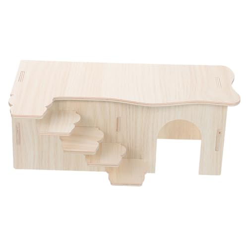 Supvox Hamster Holzhaus mit Rampe Mehrkammer Versteck für Meerschweinchen Chinchillas und Kleine Nager Stabiles Kleintierhaus als Schlaf Spielplatz Glatte Oberfläche Großes Versteck von Supvox