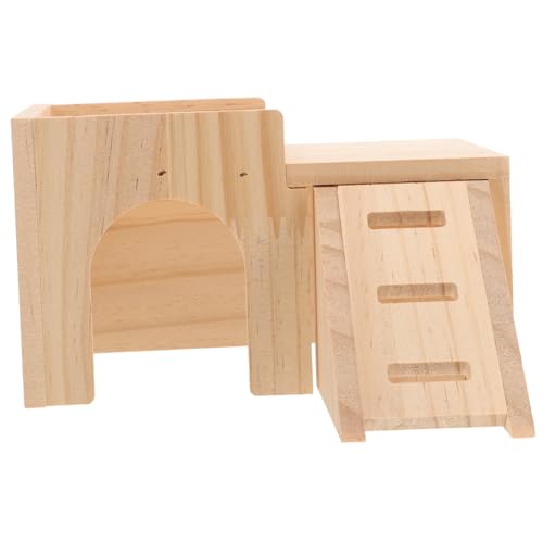 Supvox Hamster Holzhaus mit Rampe Robustes Kleines Nager Versteck Warmes Rückzugsort und Spieltunnel für Hamster Meerschweinchen Igel und Eichhörnchen Tierfreundliches Naturmaterial von Supvox