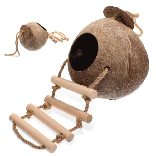 Supvox Hamster Nest aus Holz mit Hängeleiter Kleintier Versteckspielzeug für Hamster und Kleine Vögel Robustes Kokosnuss Versteck zum Klettern und Schlafen Geeignet für Käfig und von Supvox