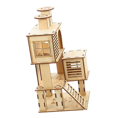 Supvox Hamster Spielplatz Holzhaus mit Rutschfester Leiter und Plattform Atmungsaktives Haustierversteck und Kletterspielzeug für Hamster Kleine Igel und Kleintiere von Supvox