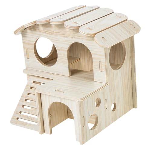 Supvox Holz Hamsterhaus mit Labyrinth Doppellagig aus Massivem Holz Mehrkammeriges Versteck und Schlafvilla für Hamster Rennmäuse Meerschweinchen Geeignet Sicher und Geräumig von Supvox