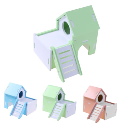 Supvox Holzhaus für Hamster mit Doppelstock treppe Natürlicher Wasserdichter Schlaf Versteckbereich Geeignet für Hamster Mäuse Zwerghamster und Kleine Kleintiere Grünes Design von Supvox