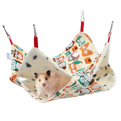 Supvox Jahreszeiten Haustier Hängematte mit Eulen Doppellagiges Chinchilla Schlafbett Gemütliches und Tragbares Nagetierbett für Meerschweinchen Eichhörnchen und Hamster von Supvox
