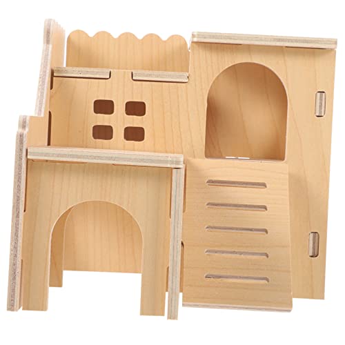 Supvox Mini Holz Hamsterhaus Mit Rutsche Doppelschichtiges Haustier-Spielzeug Für Kleintiere Schlaf Spielumgebung Für Hamster Zwerghamster Und Nagetiere von Supvox