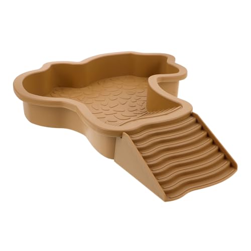 Supvox Pet Turtle Badewanne Reptilienrampe Badeaquariumlebensraum für Eidechsen Schildkrötenrampe Reptilienwassernapf groß Zubehör für Aquarienschildkröten Reptilienbecken Plastik Khaki von Supvox