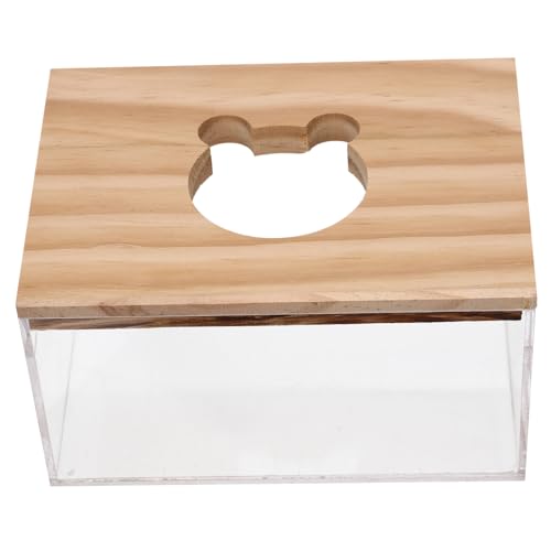Supvox Transparente Hamster badewanne mit Holzdeckel Kleines Sandbad und Toilette für Kleintiere Leicht zu Reinigen Langlebig für Beobachtung und Sauberkeit im Käfig von Supvox