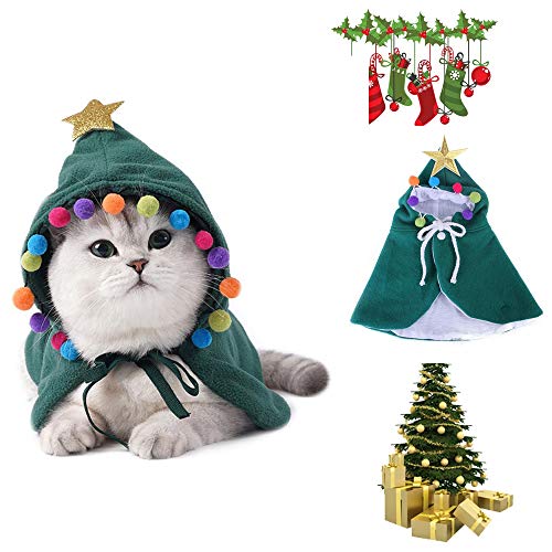 Surakey Katze Kleidung Weihnachts,Hunde Weihnachtskostüm, Haustier Katze Weihnachten Kleidung Santa Claus Outfit Mantel Kostüm mit Hut, Katzenkostüm Cape Warme Weihnachtskleidung Party Kostüm von Surakey