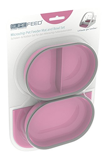 Sure Petcare SureFeed Matte und Napf im Set, kompatibel mit dem SureFeed Mikrochip-Futterautomaten mit integriertem Deckel zum luftdichten Verschließen, für Nass- und Trockenfutter, rosa, 1 Set von SureFlap