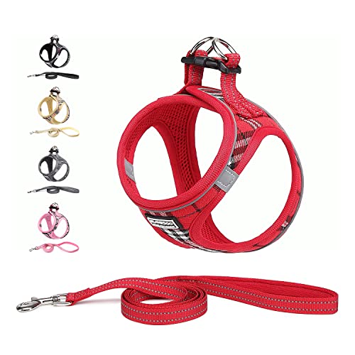 Suredoo Hundegeschirr Kleine Hunde mit Leine, Anti Zug Geschirr Reflektierend Atmungsaktiv Brustgeschirr, Welpengeschirr für Kleine Hunde (Rot Kariert, S, Brust: 29-33cm) von Suredoo