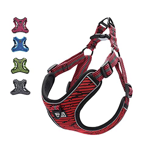 Suredoo Hundegeschirr für Große Mittlere Kleine Hunde Welpen Haustiere, Anti Zug Geschirr No Pull Sicherheitsgeschirr Reflektierend Atmungsaktiv Brustgeschirr Dog Harness Weich Einstellbar (L, Rot) von Suredoo