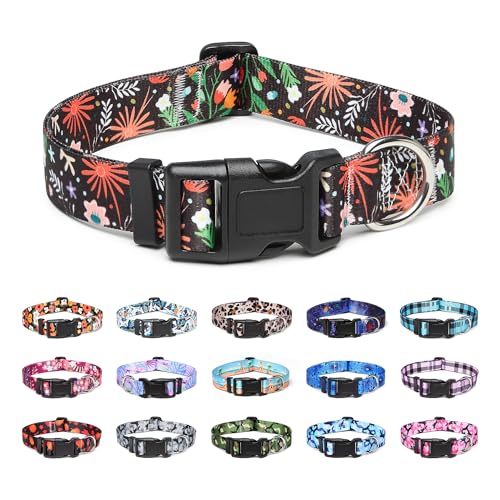 Suredoo Hundehalsband Verstellbares, Weich & Komfort Nylon Hunde Halsband für Kleine Mittlere Große Hunde Welpen Katzen (L, Blumen und Pflanzen) von Suredoo