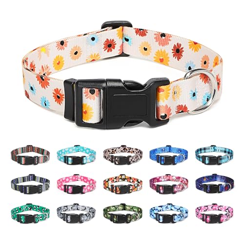 Suredoo Hundehalsband Verstellbares, Weich & Komfort Nylon Hunde Halsband für Kleine Mittlere Große Hunde Welpen Katzen (L, Bunte Gänseblümchen) von Suredoo
