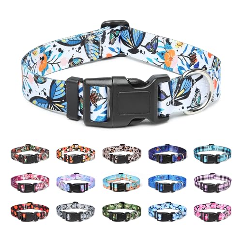 Suredoo Hundehalsband Verstellbares, Weich & Komfort Nylon Hunde Halsband für Kleine Mittlere Große Hunde Welpen Katzen (L, Schmetterling) von Suredoo
