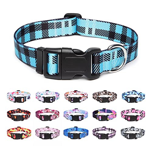 Suredoo Hundehalsband Verstellbares, Weich & Komfort Nylon Hunde Halsband für Kleine Mittlere Große Hunde Welpen Katzen (L, Blau Kariert) von Suredoo