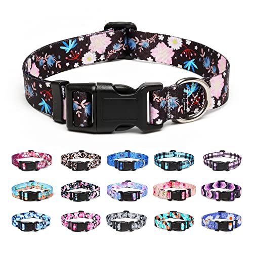 Suredoo Hundehalsband Verstellbares, Weich & Komfort Nylon Hunde Halsband für Kleine Mittlere Große Hunde Welpen Katzen (M, Hellrosa Blume) von Suredoo