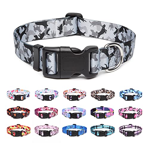Suredoo Hundehalsband Verstellbares, Weich & Komfort Nylon Hunde Halsband für Kleine Mittlere Große Hunde Welpen Katzen (M, Camo Grau) von Suredoo
