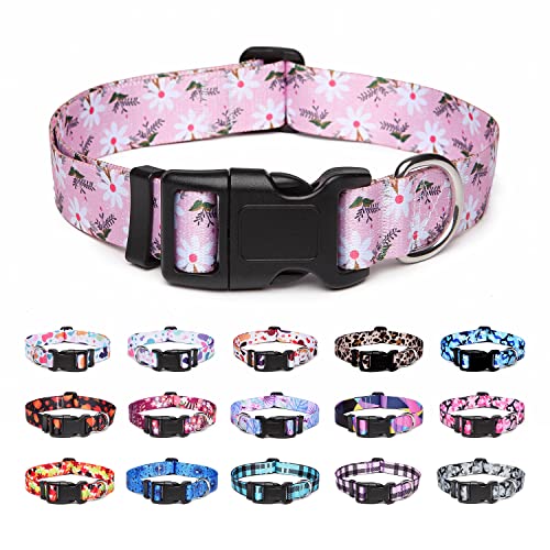 Suredoo Hundehalsband Verstellbares, Weich & Komfort Nylon Hunde Halsband für Kleine Mittlere Große Hunde Welpen Katzen (M, Rosa Weiße Blumen) von Suredoo