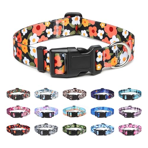 Suredoo Hundehalsband Verstellbares, Weich & Komfort Nylon Hunde Halsband für Kleine Mittlere Große Hunde Welpen Katzen (S, Blume Orange) von Suredoo