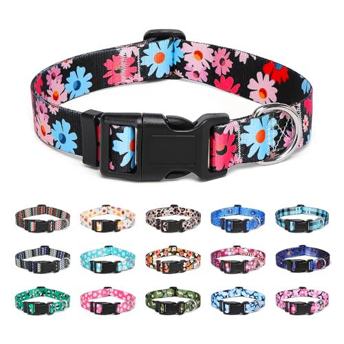 Suredoo Hundehalsband Verstellbares, Weich & Komfort Nylon Hunde Halsband für Kleine Mittlere Große Hunde Welpen Katzen (S, Floral Rosa Blau) von Suredoo