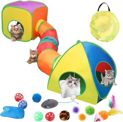 16PCS 3 in 1 Katzenspielzeug Katzentunnel,Regenbogen Katzenspielzeug mit Katzentunnel für Indoor Katzen, Kaninchen Tunnel mit 12PCS Katze Spielzeug, Faltbare Katze Spiel Tunnel Cube Zelt 16PCS 3 in 1 Katzenspielzeug Katzentunnel,Regenbogen Katzenspielzeug mit Katzentunnel für Indoor Katzen, Kaninchen Tunnel mit 12PCS Katze Spielzeug, Faltbare Katze Spiel Tunnel Cube Zelt von Surmounty