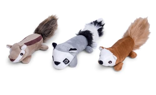 Hundespielzeug mit Pelzstab, Chipmonk/Eichhörnchen/Waschbär, 3 Stück von Surrey Feed