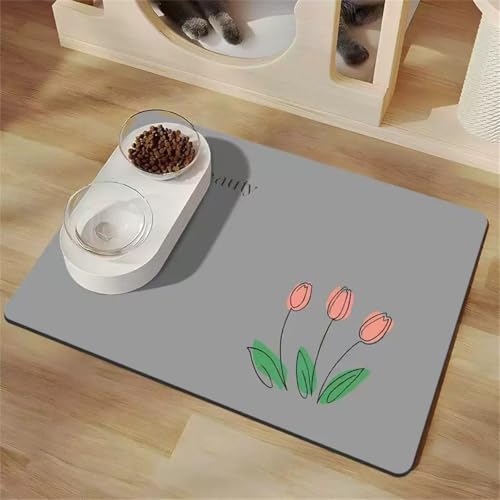 Surwin Futtermatten Hunde Saugfähige Napfunterlage Grau Futternapf Unterlage Schnelltrocknend rutschfest Hundenapf Unterlage Katzennapf Matte Futternapfmatten (Tulpe,60x90cm) von Surwin