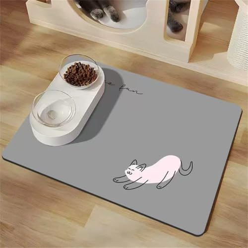 Surwin Futtermatten Hunde Super Saugfähige Napfunterlage Futternapf Unterlage Schnelltrocknend rutschfest Hundenapf Unterlage Katzennapf Matte Futternapfmatten (Graues Kätzchen 7,60x90cm) von Surwin