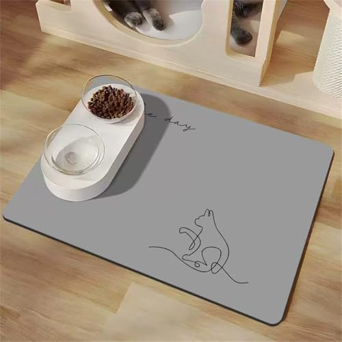 Surwin Futtermatten Hunde Super Saugfähige Napfunterlage Futternapf Unterlage Schnelltrocknend rutschfest Hundenapf Unterlage Katzennapf Matte Futternapfmatten (Graues Kätzchen 9,20x30cm) von Surwin