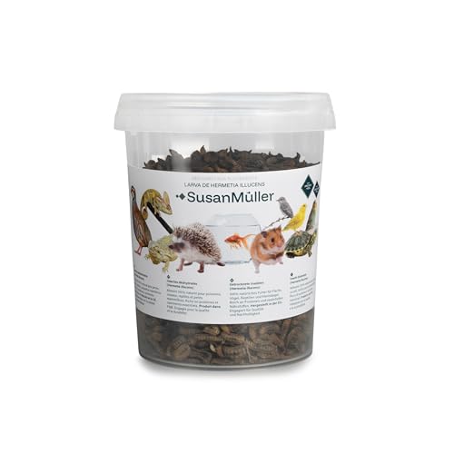Susan Müller Hermetia illucens Larven getrocknet, natürliches Protein für Reptilien, Geflügel und Fische, hohe Nährdichte, ohne Zusatzstoffe, recycelbare Verpackung, 150 g von Susan Müller