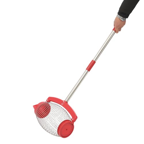 Susoso Walnuss Sammler, Nuss-Sammler mit Entleerungsöffnung Gesamte Grifflänge 111.5cm Obstsammler Kapazität der Aufbewahrungstasche 15L für eine Vielzahl von Umgebungen Silber + Rot von Susoso