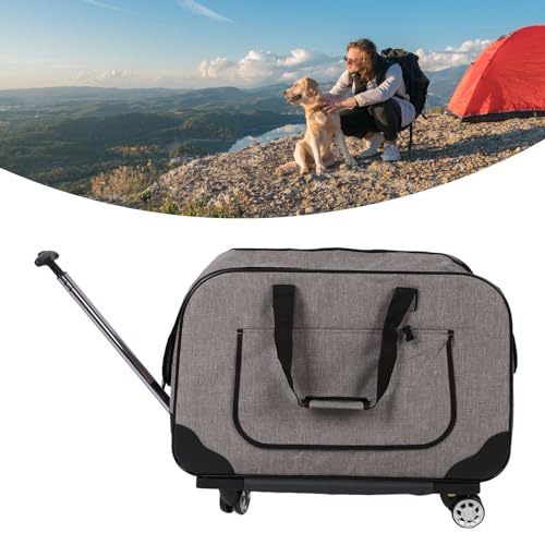 SustVita Rollbare Transportbox für Haustiere, Faltbare Transportbox für Katzen und Hunde mit abnehmbaren Rädern und atmungsaktivem Netz für bequemes Reisen, passend für Haustiere (Grau) von SustVita