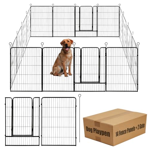 Hunde-Laufstall, 122 cm (H), Haustierzaun, Outdoor, für Wohnmobil, Camping, Gartenzaun, Tierfass für Hof, insgesamt 16 Paneele mit Tor, 100 cm (L) schwarzes Metall, temporärer Zaun von Susuramon