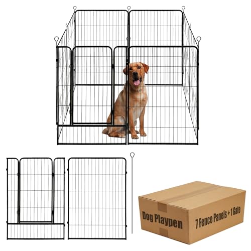 Hunde-Laufstall, 122 cm (H), Haustierzaun, Outdoor, für Wohnmobil, Camping, Gartenzaun, Tierfass für Hof, insgesamt 8 Paneele mit Tor, 40 cm (L) schwarzes Metall, temporärer Zaun von Susuramon