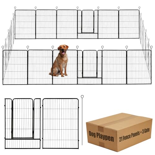 Laufgitter für Hunde, 121,9 cm (H), Haustierzaun, Outdoor, für Wohnmobil, Camping, Gartenzaun, Tierfass für Hof, insgesamt 24 Paneele mit Tor, 15 m (L) schwarzes Metall, temporärer Zaun von Susuramon