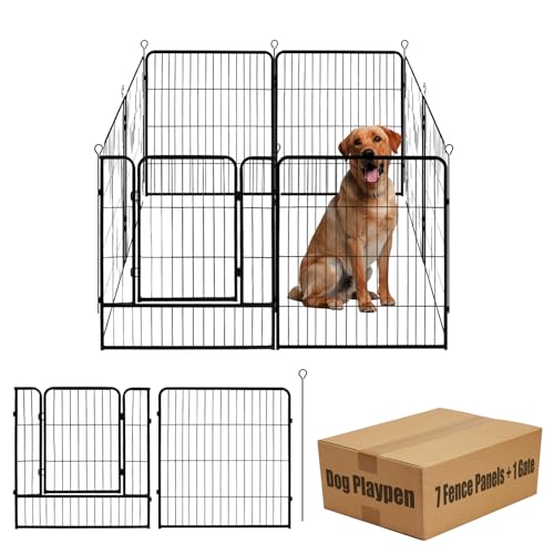 Laufgitter für Hunde, 81,3 cm (H), Haustierzaun, Outdoor, für Wohnmobil, Camping, Gartenzaun, Tierfass für Hof, insgesamt 8 Paneele mit Tor, 40 cm (L) schwarzes Metall, temporärer Zaun von Susuramon