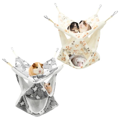 2 Stück Meerschweinchen Hängematte, Hängematte für Haustierkäfige, 3 Stufen Weich Warmes Fleece Käfig Zubehör, Hängende Kleintierbetten für Frettchen Zuckergleiter Ratten Kleintiere von Sutowe