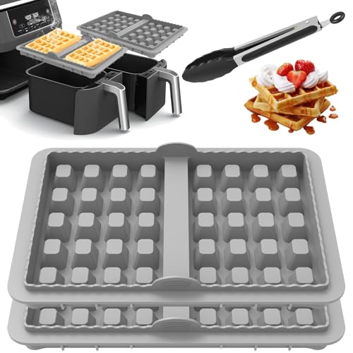 2 Stücke Silikon Waffelform für Airfryer Ninja AF300EU AF400EU AF451EU,AF500DE und SL400EU, Antihaft Silikon Waffel Backform, Waffel-Form, Muffinformen für Waffeln, Backen, Muffin(Grau) von Sutowe