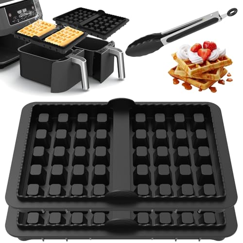 2 Stücke Silikon Waffelform für Airfryer Ninja AF300EU AF400EU AF451EU,AF500DE und SL400EU, Antihaft Silikon Waffel Backform, Waffel-Form, Muffinformen für Waffeln, Backen, Muffin(Schwarz) von Sutowe