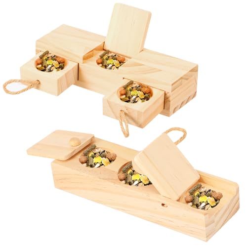 2pcs Meerschweinchen Spielzeug Hamster Accessory Set，Futtersuchspielzeug aus Holz für Hamsters, Puzzle-Spielzeug mit versteckten Snacks für Meerschweinchen, Kaninchen, Chinchillas, Hamster von Sutowe