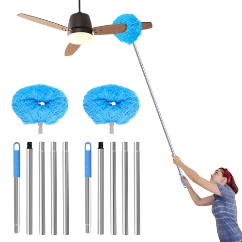 3 Stück Staubbiene Oval mit Metall-Teleskopstiel bis 170 cm Staubbürste Staubwedel Staubbesen mit abnehmbarem Reinigungskopf Hanging Deckenlüfter Reiniger Duster Tool für Bücherregale Türfenster von Sutowe