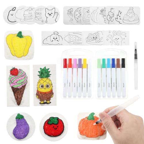 37-teiliges Magic Puffy Paint-Set mit 33 Schaumstoff-Strukturpapieren, 12 Markern, 2 Wasserpinseln, vorgefertigtem 3D-Zeichnungsschaumstoff-Strukturmal-Set für Kinder von 3 bis 8 Jahren, Kunstzu von Sutowe