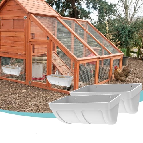 4 x Hühner-Futterspender zum Aufhängen, Wasserspender aus Kunststoff, Geflügelzaun-Futterstation mit Clips, Geflügelfütterungsausrüstung für Hühner, Enten, Ziegen, Gänse (weiß) von Sutowe